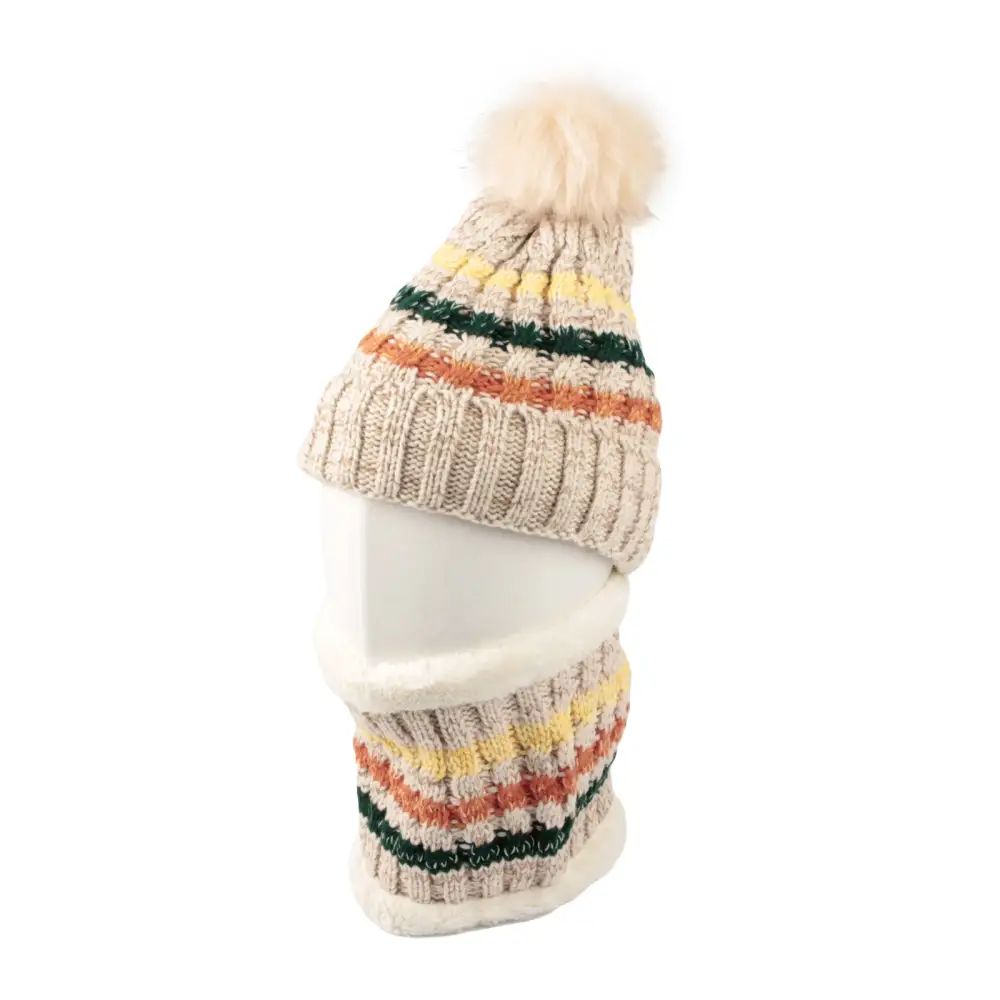 Knit Pom Pom Fleece Beanie Hat