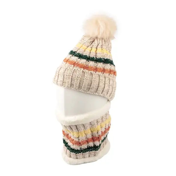 Knit Pom Pom Fleece Beanie Hat