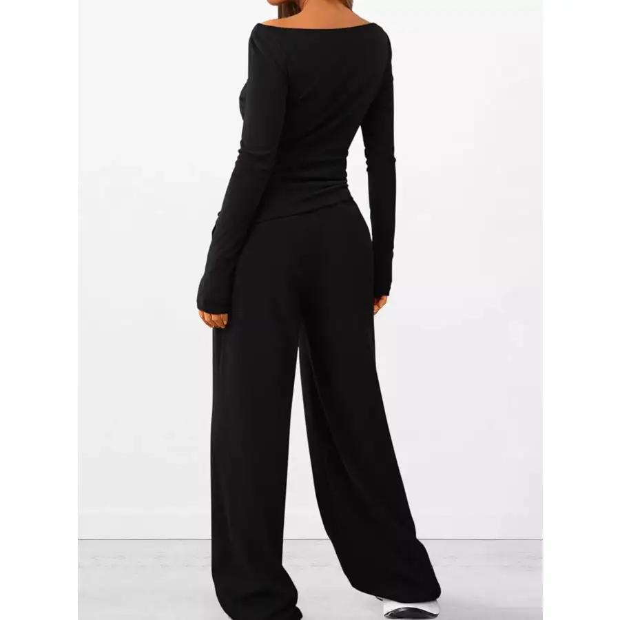 Everyday Long Sleeve Top and Wide Leg Pants Set