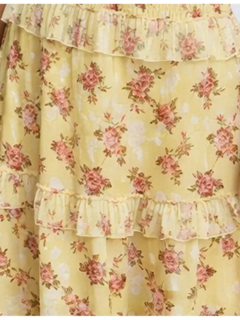 Smocked Waist Tiered Ruffle Midi Skirt