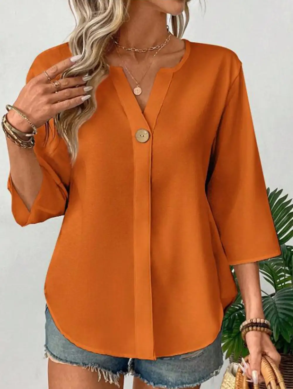 Linen V Neck Button Shirt