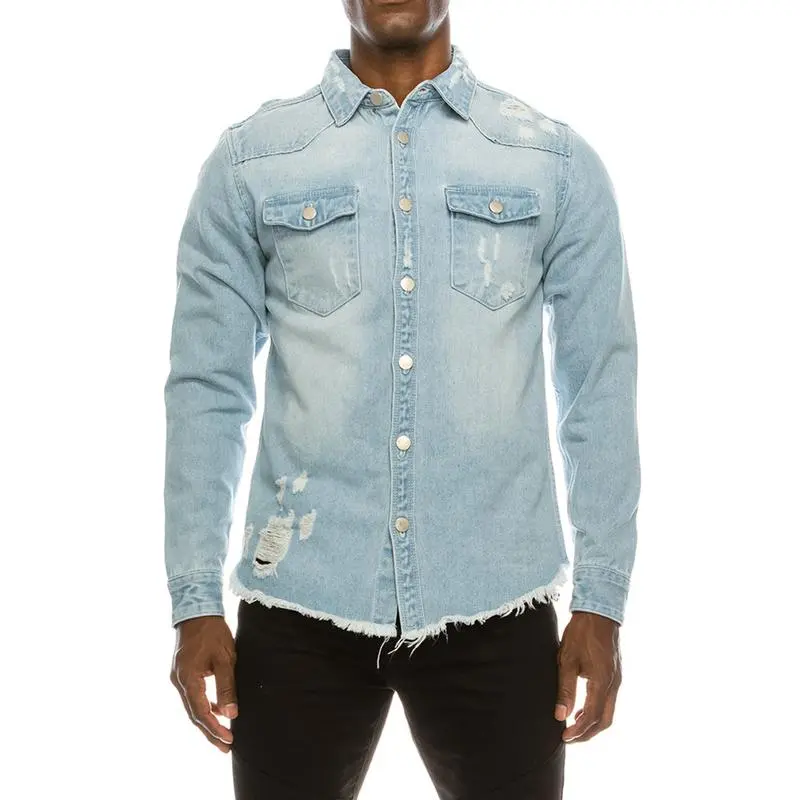 Distressed Denim Shirt – Heavyweight Button-Up with Pockets  Rugged Style. Durable Build. Everyday Utility.