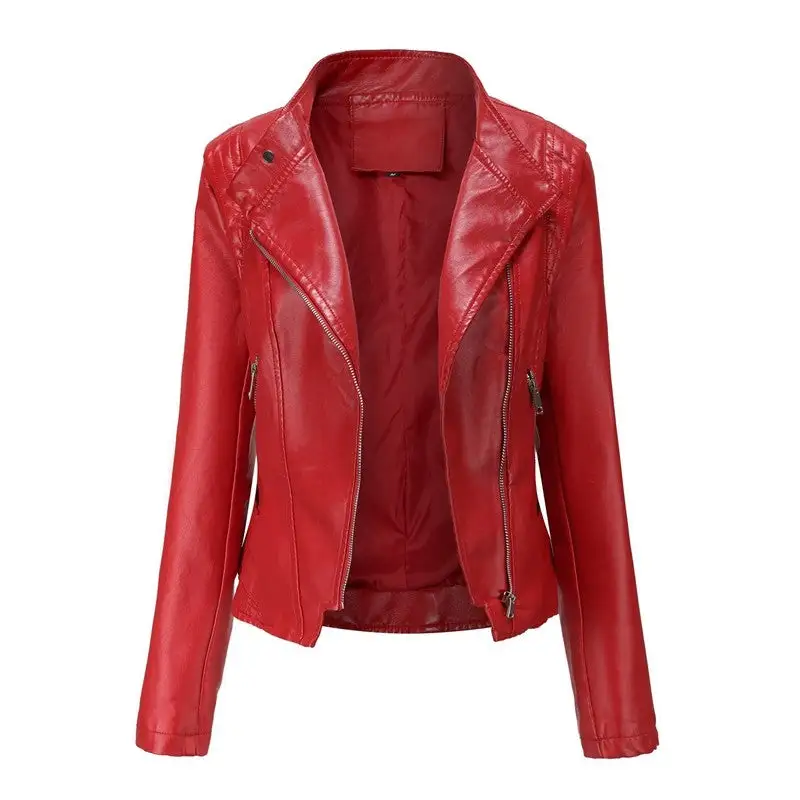 Relaxed Lapel Faux-Leather Leather Casual Outerwear Jacket