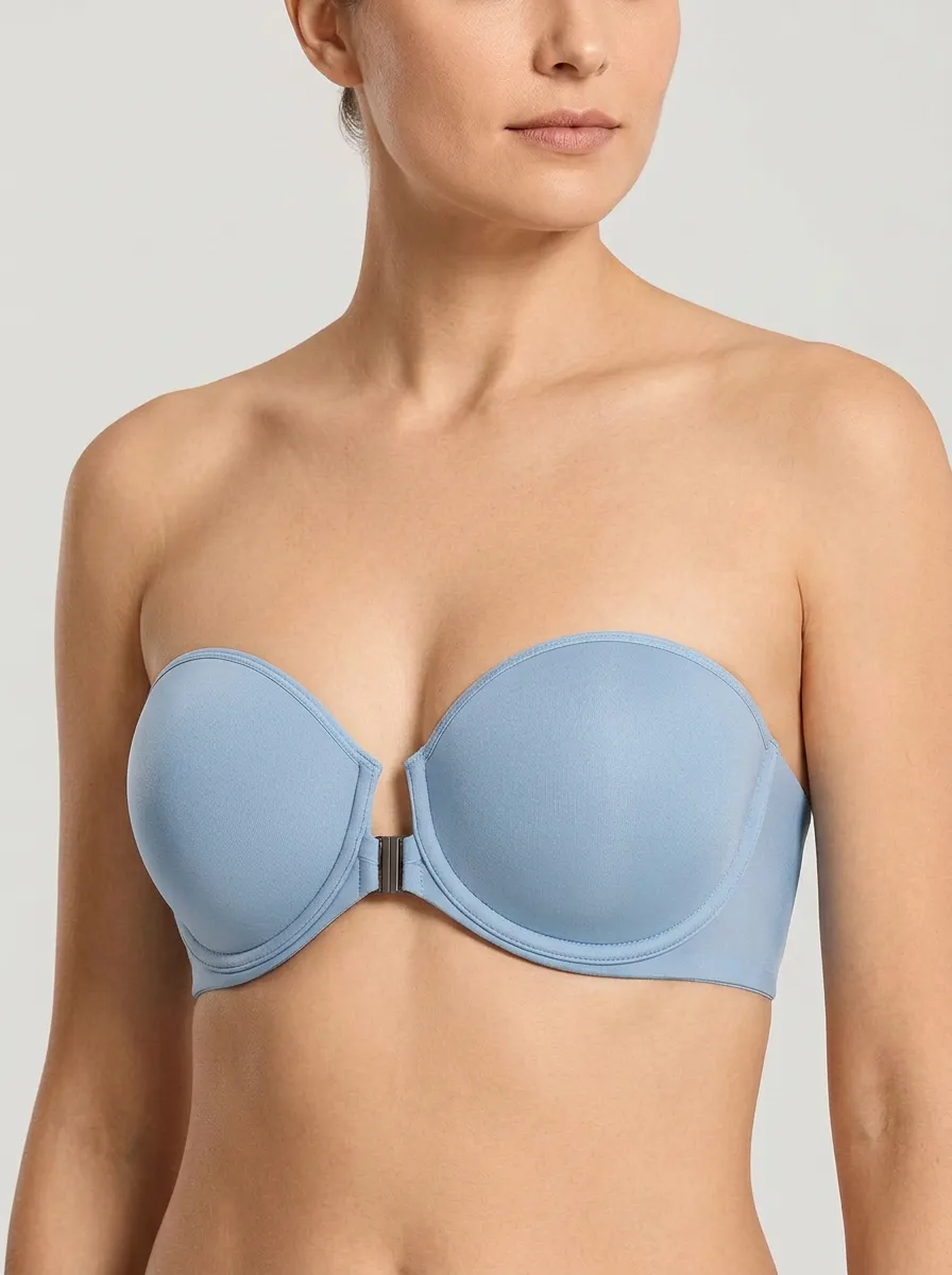 Women's Topstitched Front-Closure Strapless Bra