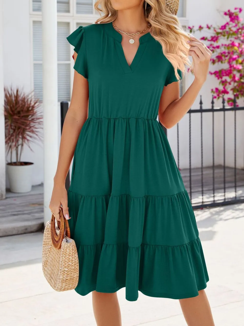 Clean Line Ruffle Tiered Midi Dress