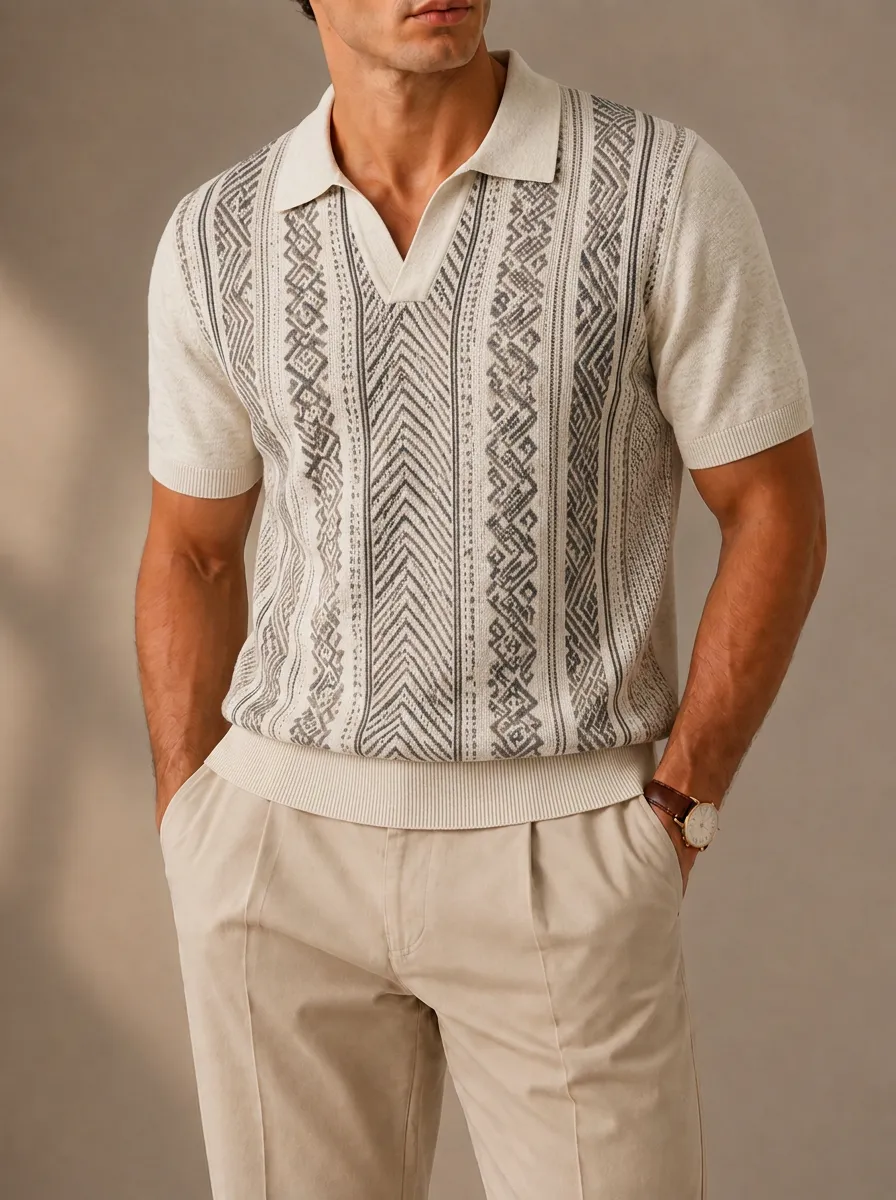 Men's Patterned Knit Polo Shirt