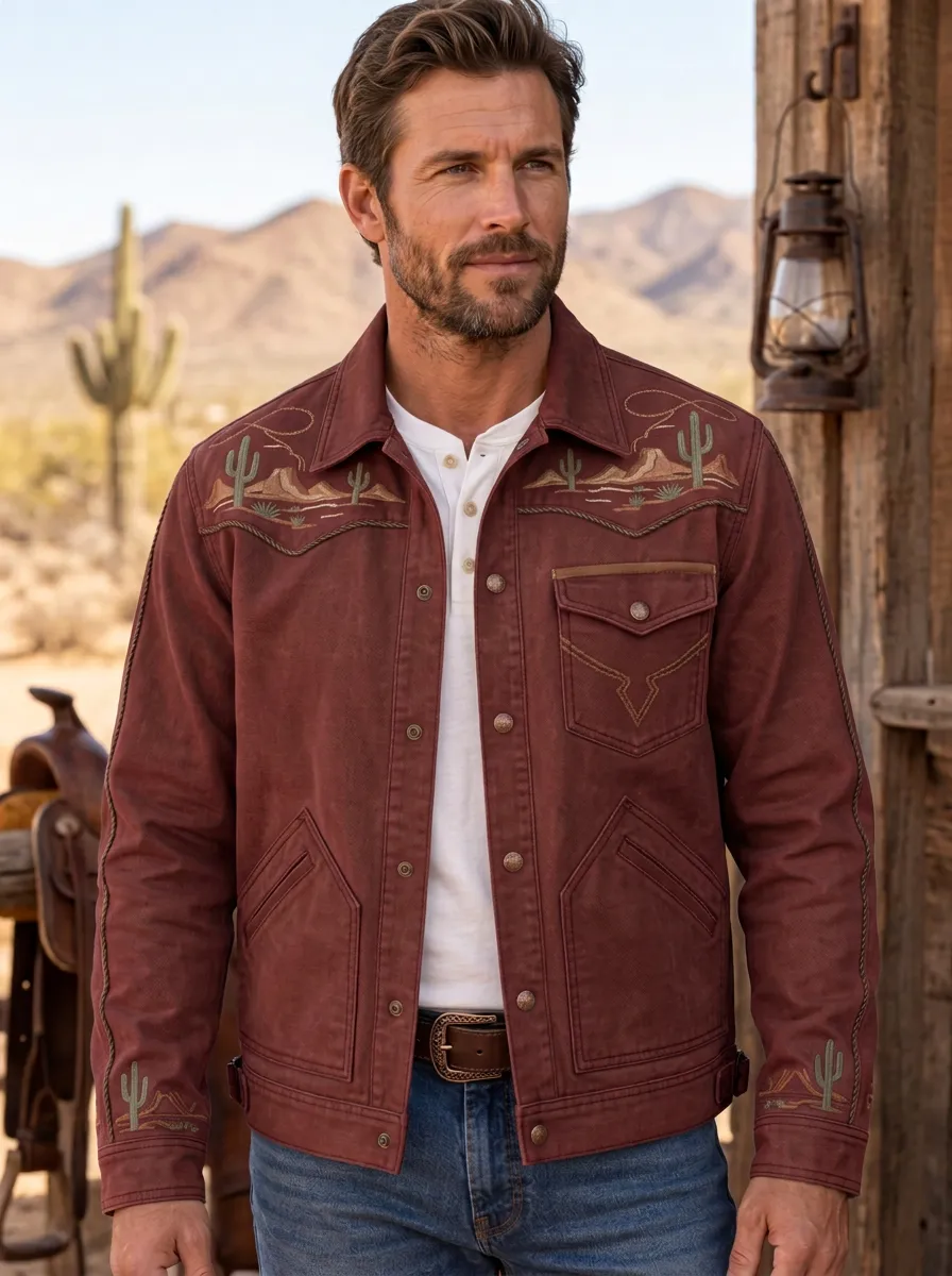 Men's Western Cowboy Cactus Desert Landscape Jacket