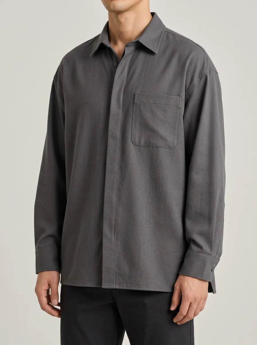 Charcoal Grey Shirt with Classic Collar and Plain Styling