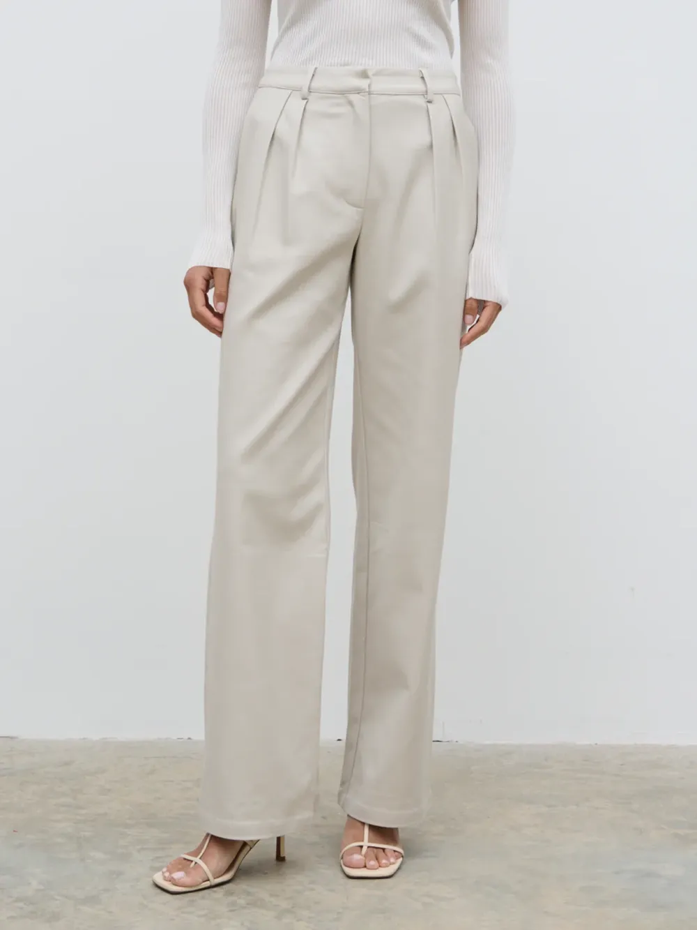 Wide-Leg Front Pleat Trousers