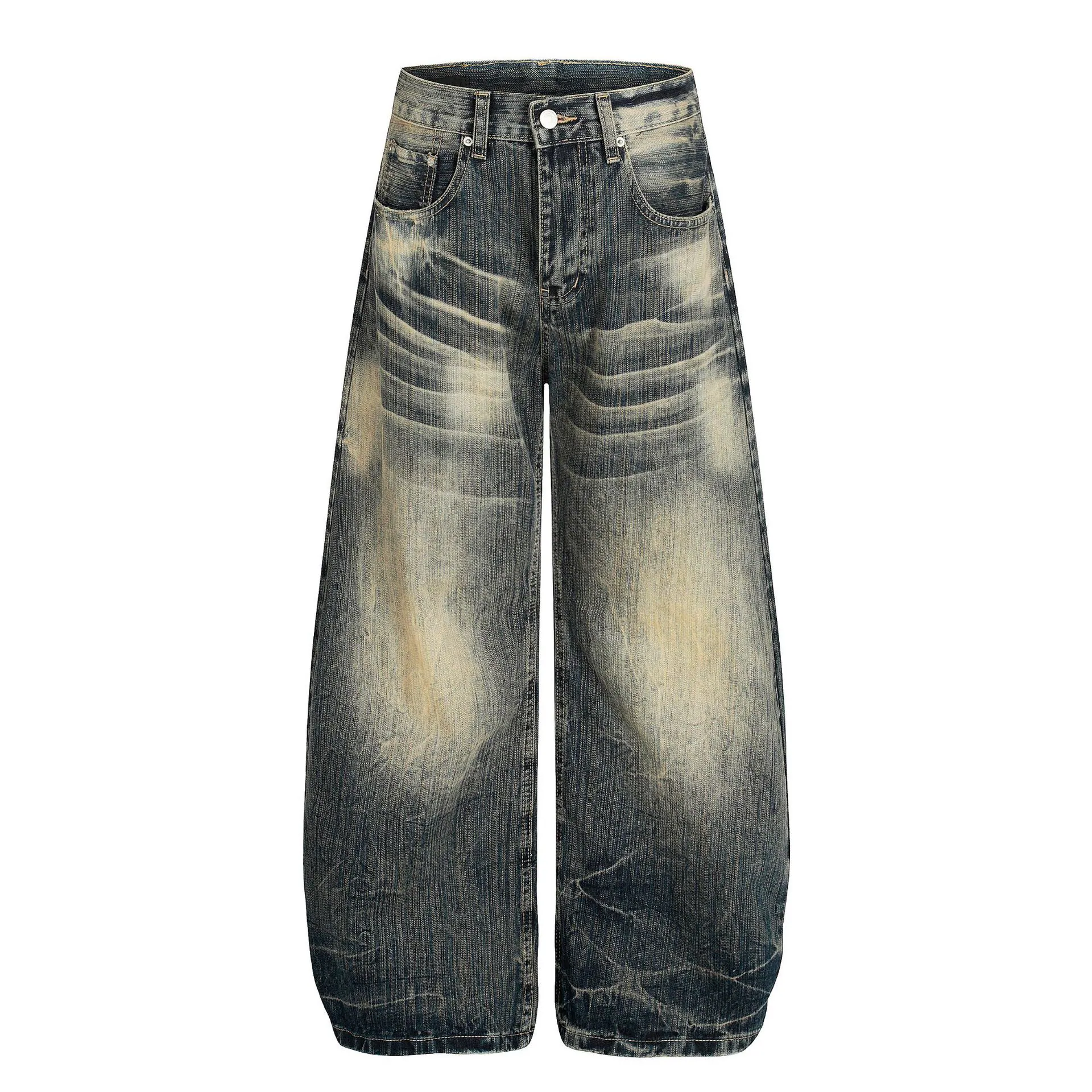 High-Street Washed Slub Slash Denim Jeans
