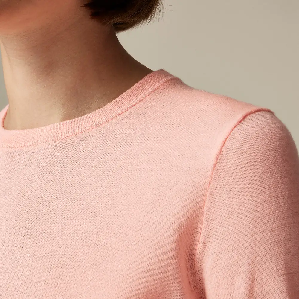 Ribbed Cashmere Solid Color Short Crew Neck Sweater