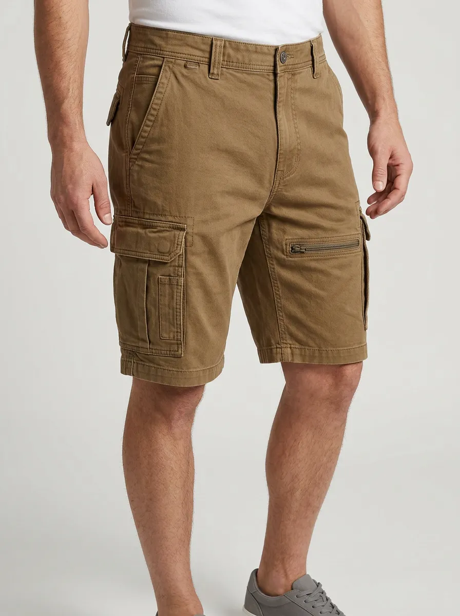 Men's Outdoor Utility Khaki Multi-Pocket Cargo Shorts