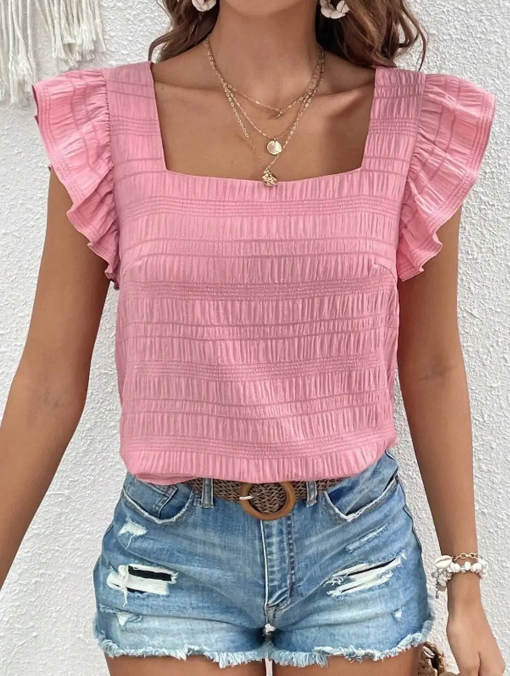 Square Neck Short Sleeves T Shirts Tee