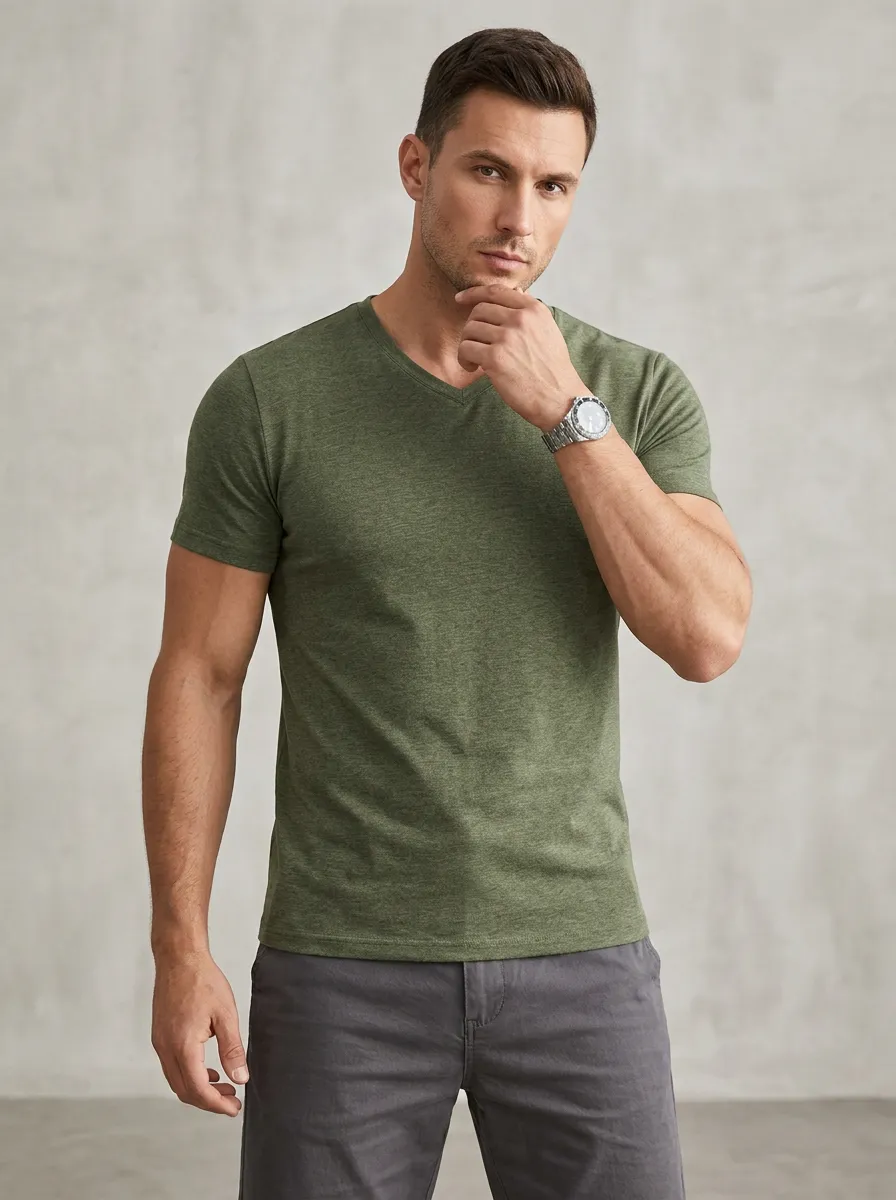 Minimal V-Neck Look Men's Slim Fit Short Sleeve T-Shirt