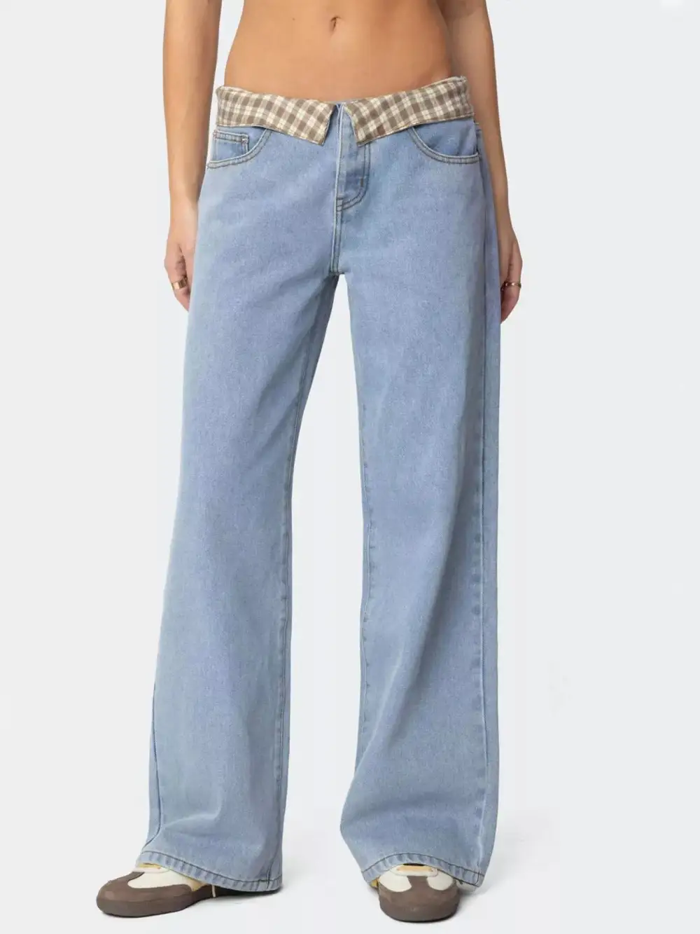 Cuffed Hem Pull On Denim Jeans