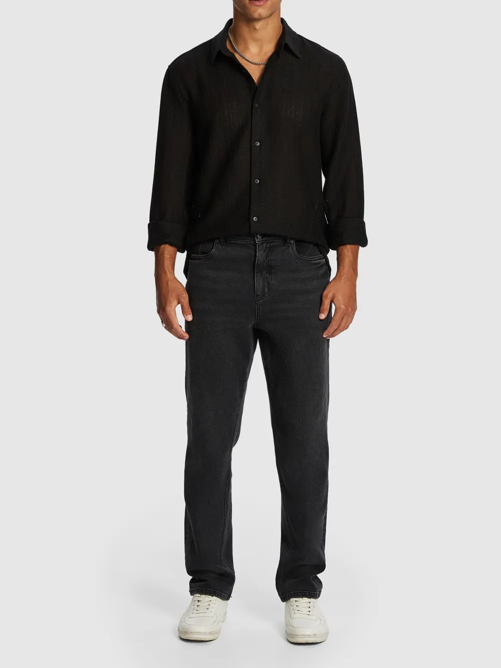 Black Knit Long Sleeve Shirt