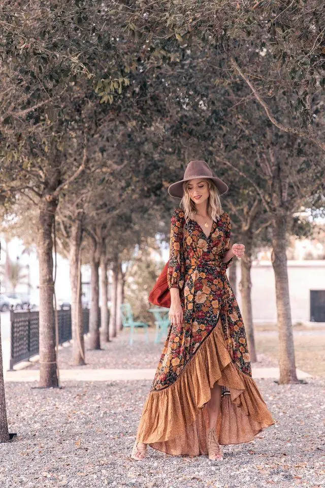 Floral Vintage Irregular Maxi Wrap Dress