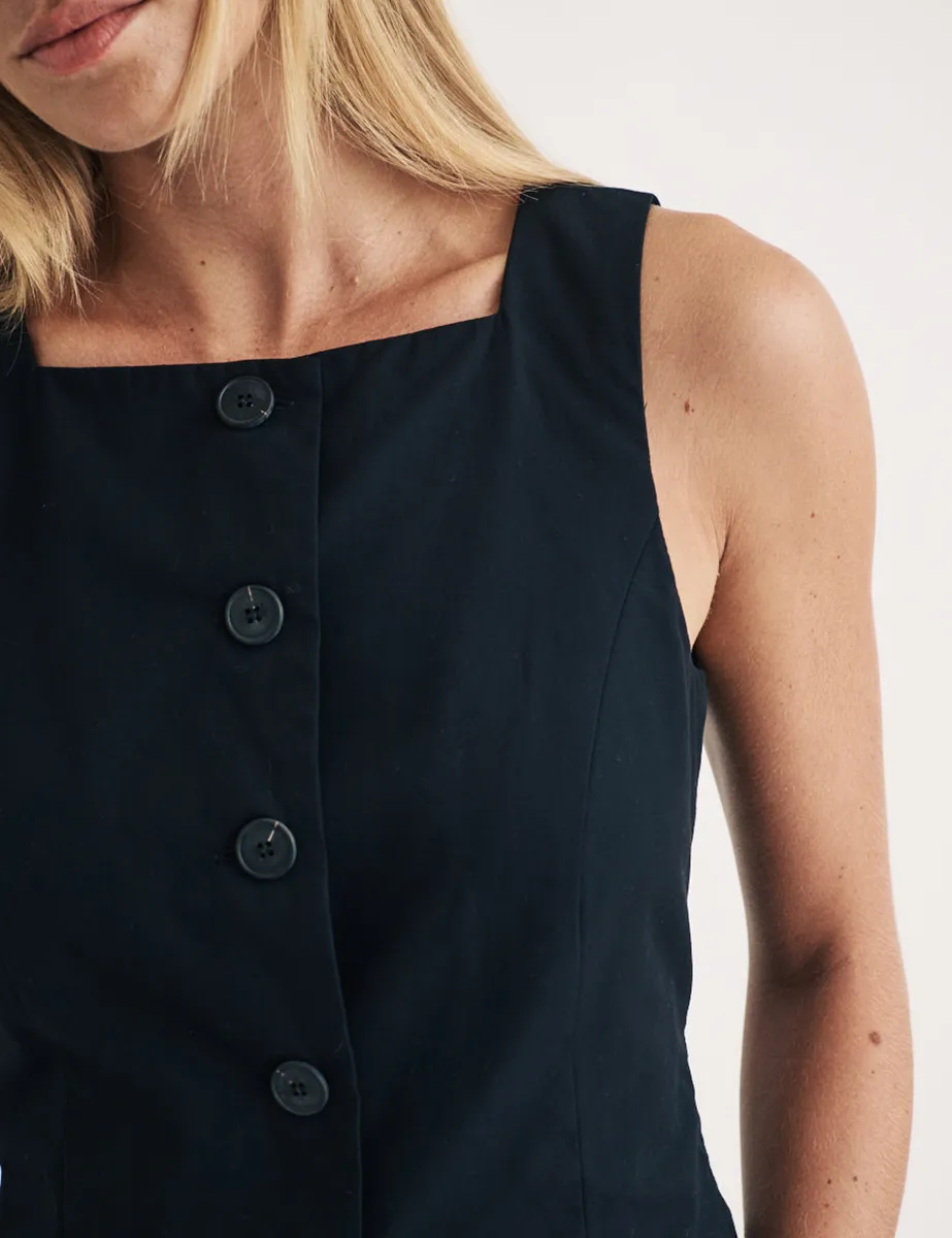 Black Square Neck Waistcoat