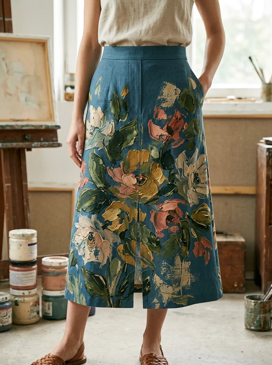 Women's Floral Print Midi Skirt