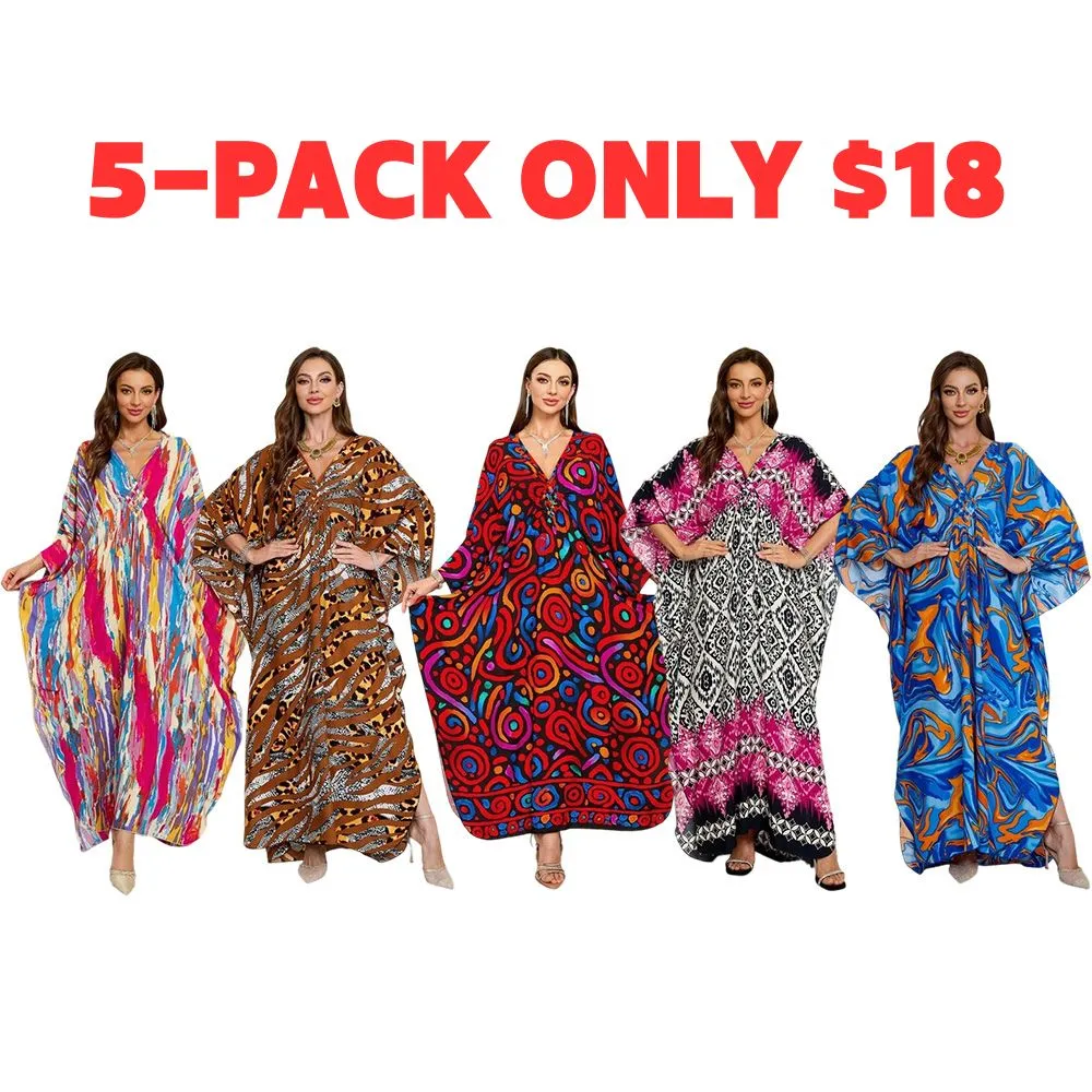 Women’s Boho Maxi Kaftan Dress – Long Sleeve Beach & Vacation Outfit