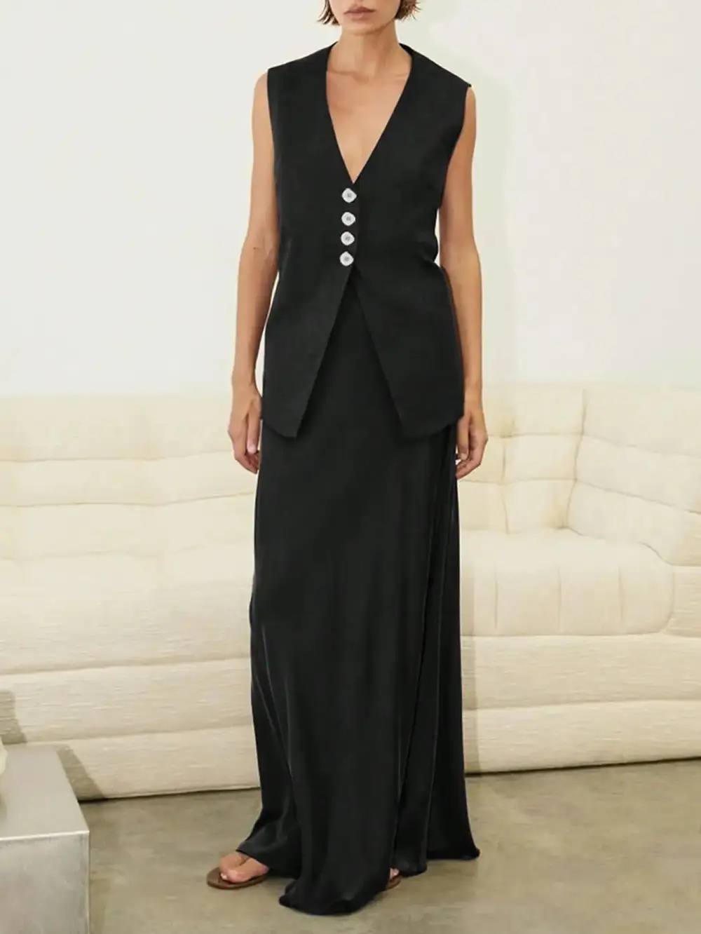 V Neck Button Front Coordinated Set