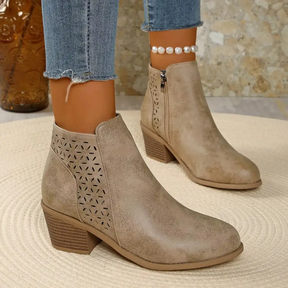 Casual Point Toe Block Heels Boots