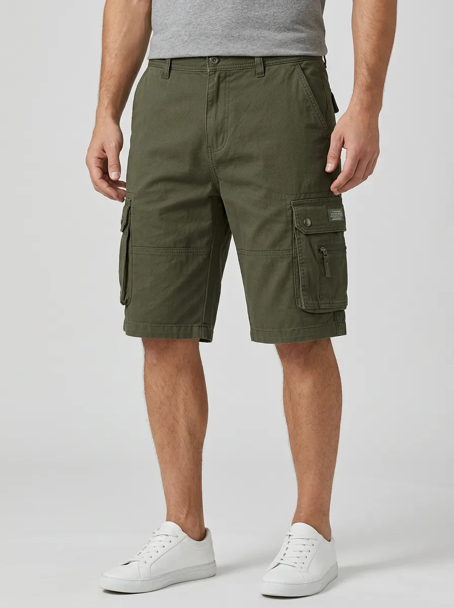 Men's Regular Fit Utility Shorts with Multi Pocket Details