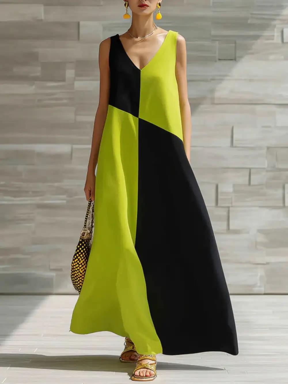 Patchwork Sleeveless Maxi Dress
