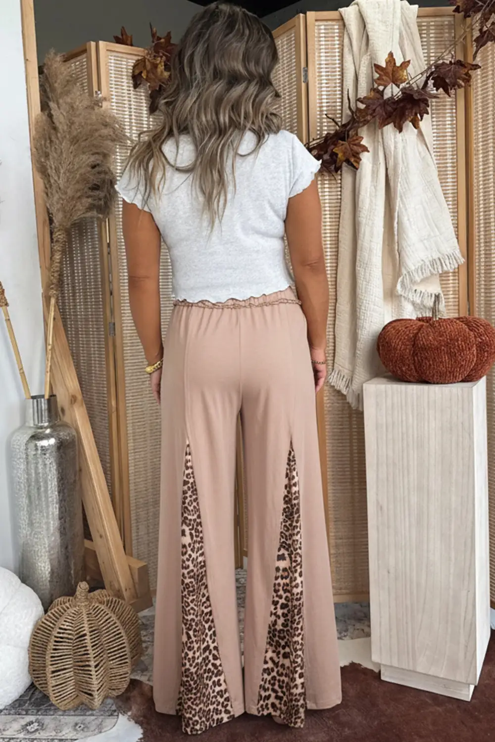 Wash Leopard Patchwork Wide Leg Pants