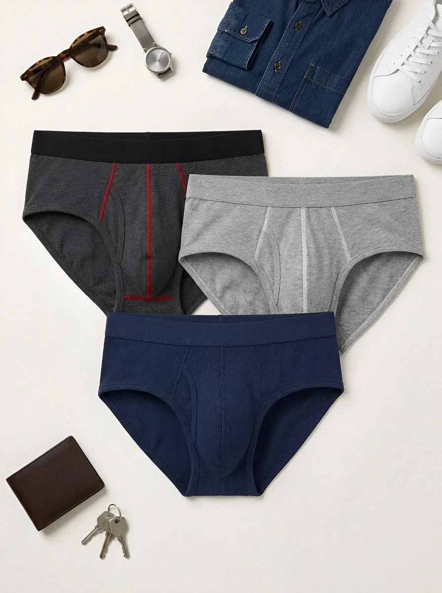 Men's Cotton Comfort Solid Color Stitched Briefs Underwear