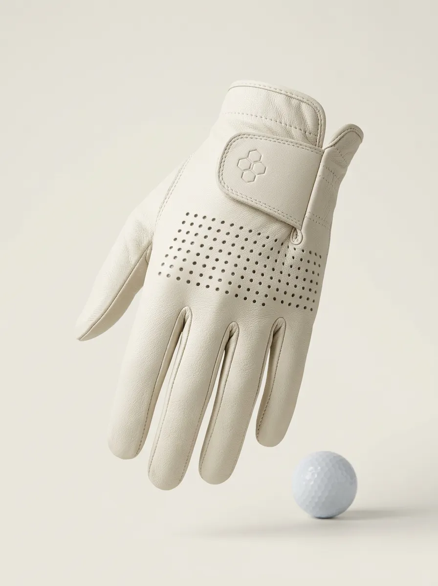 Perforated Hexagon-Pattern Leather Golf Glove