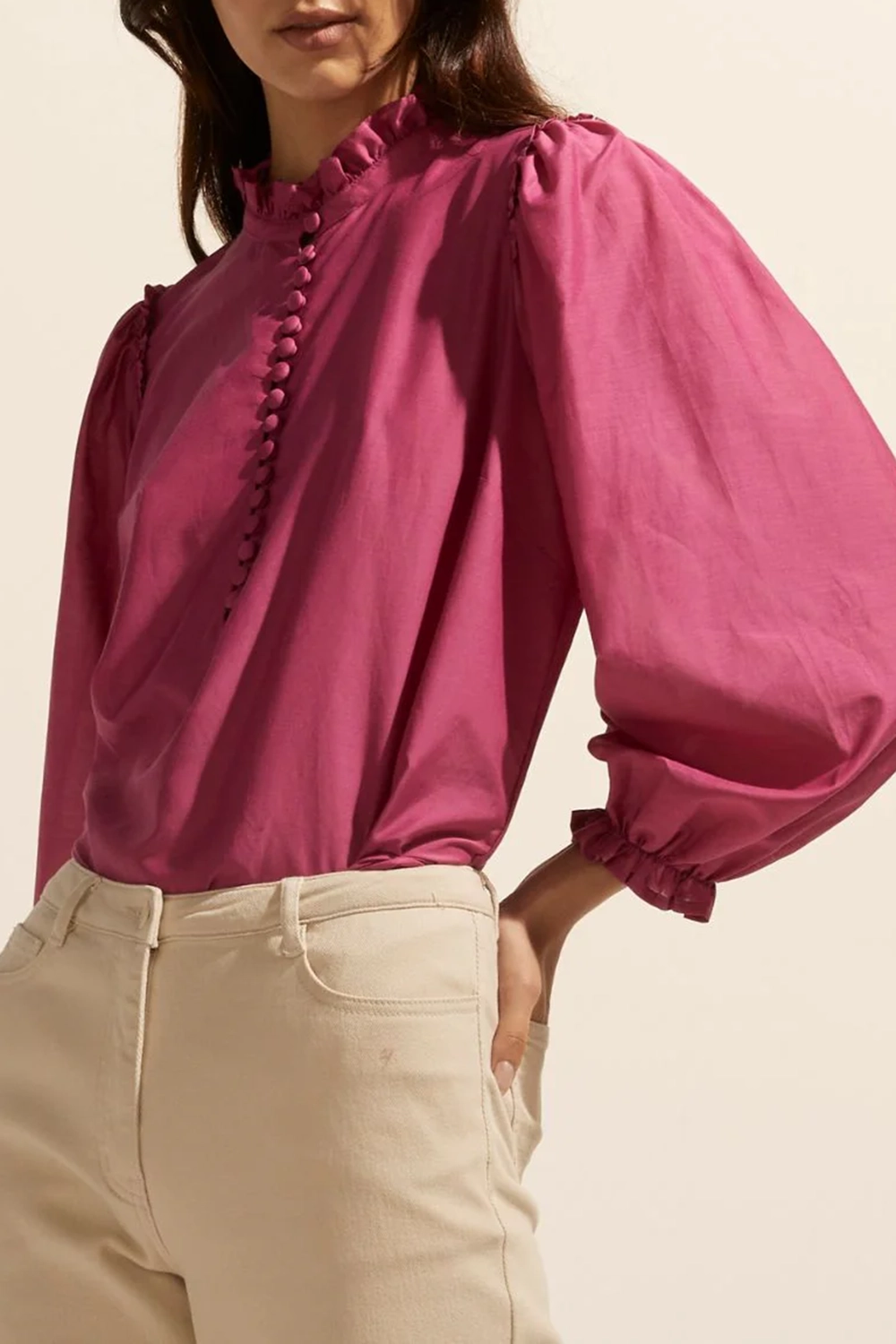 Pink Pintuck Long - Sleeve Button - Up