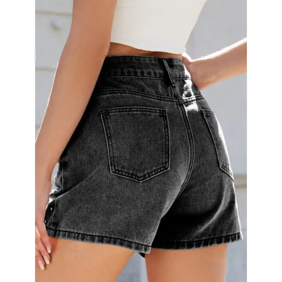 Rhinestone Washed High Waist Denim Shorts