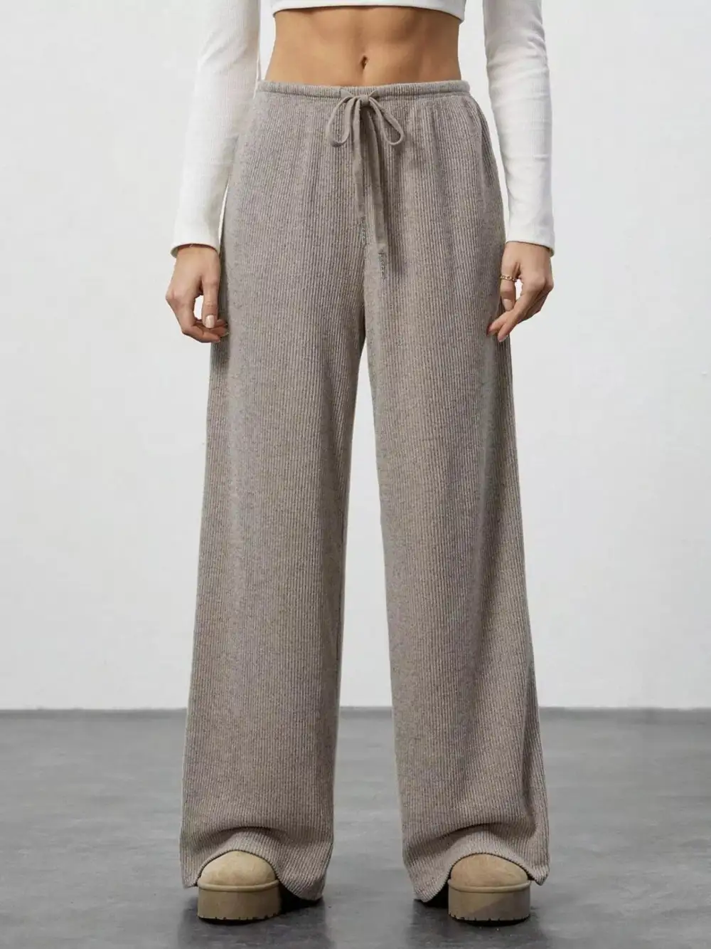 Wide Leg Relaxed Fit Drawstring Casual Pants