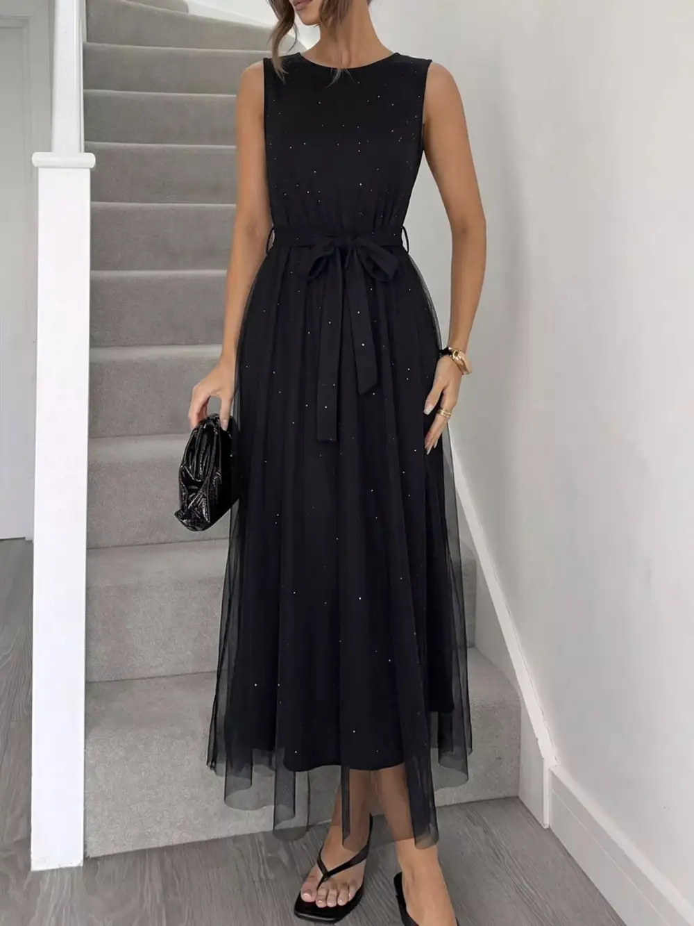 Tulle Sleeveless Midi Dress
