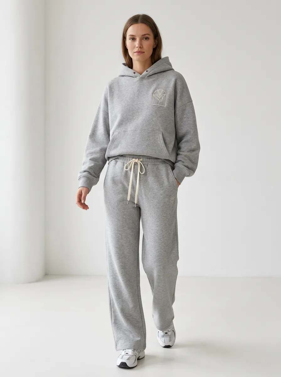 Women's Minimalist Botanical Line Art Printed Hoodie Sweatpants Set