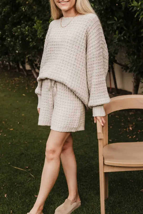 Waffle Knit Drawstring Shorts