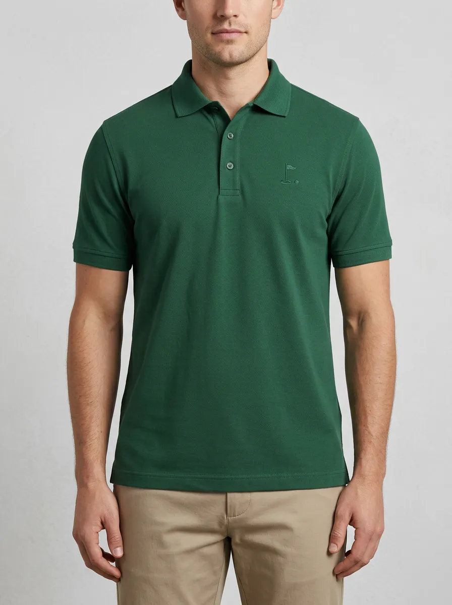 Textured Flag-Motif Embroidered Golf Polo Shirt