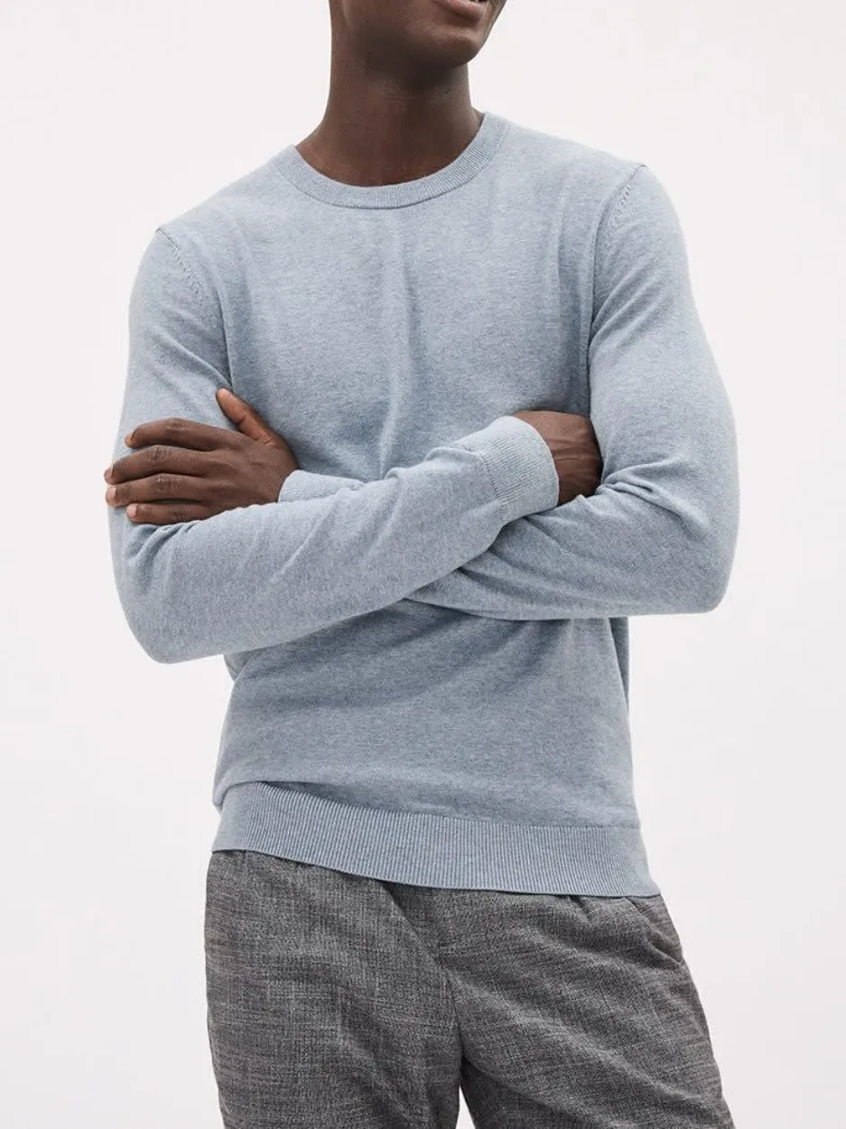 Silky Blue Long-Sleeve Crew-Neck Sweater