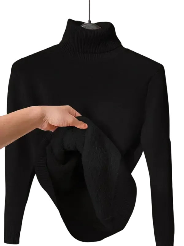 Women's solid color warm lining drop shoulder turtleneck sweater