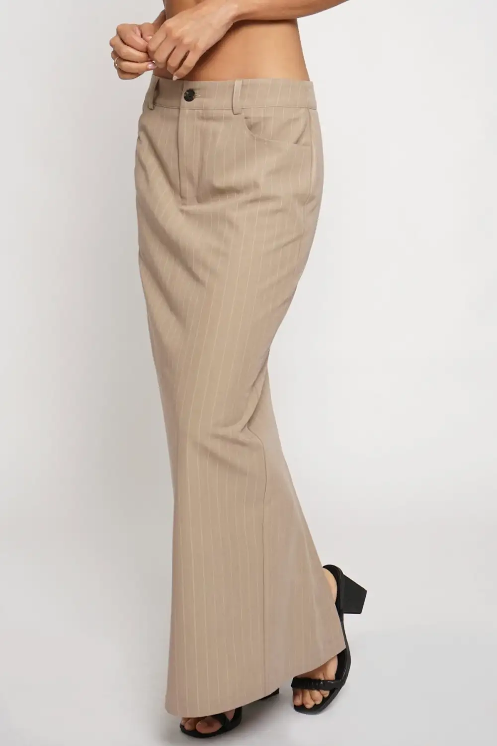 Pinstripe Slim Maxi Skirt With Back Slit