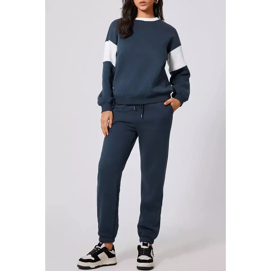 Drop Shoulder Loose Sweatshirt and Joggers Active Set