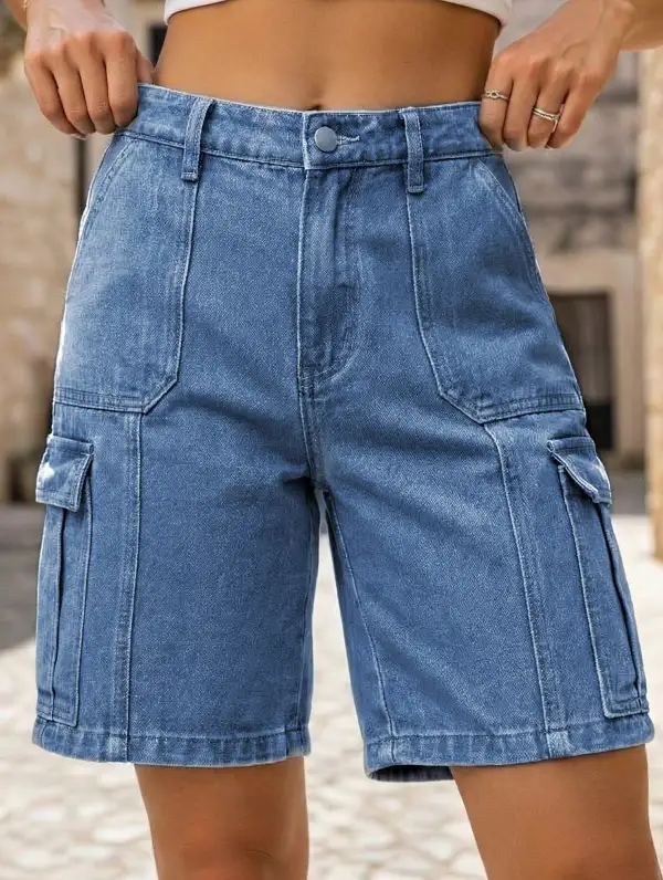 Multi-Pocket Denim Shorts