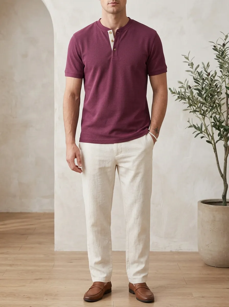 Men's Classic Button Placket Henley Shirt