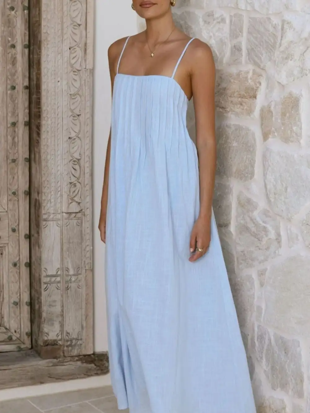Polished Detail Pleated Midi Dress