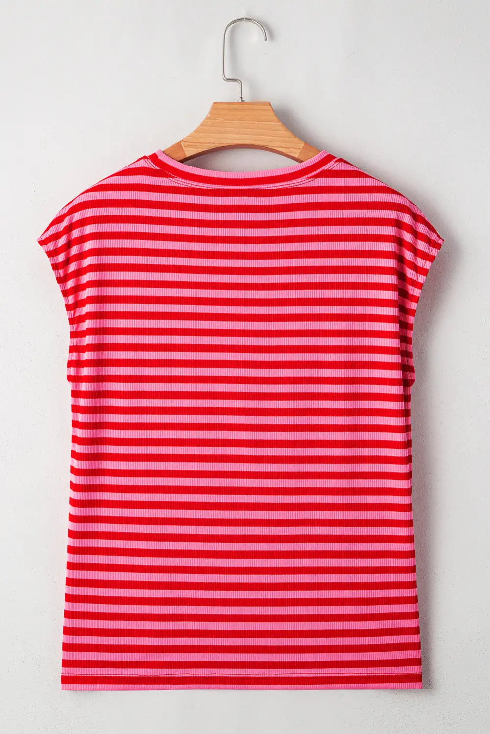 Red Stripe Ribbed Cap Sleeve