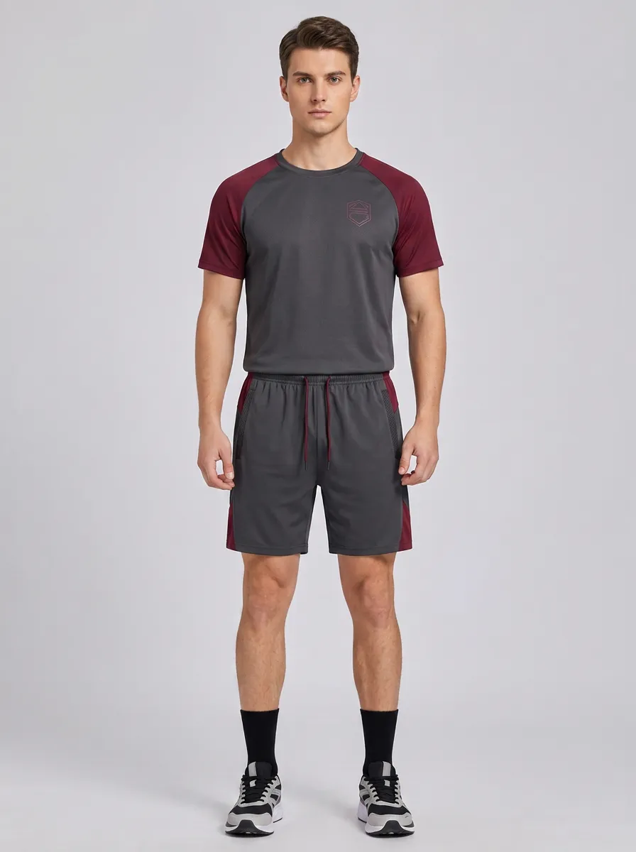Men's Sporty Casual Colorblock Raglan Printed Athletic Set