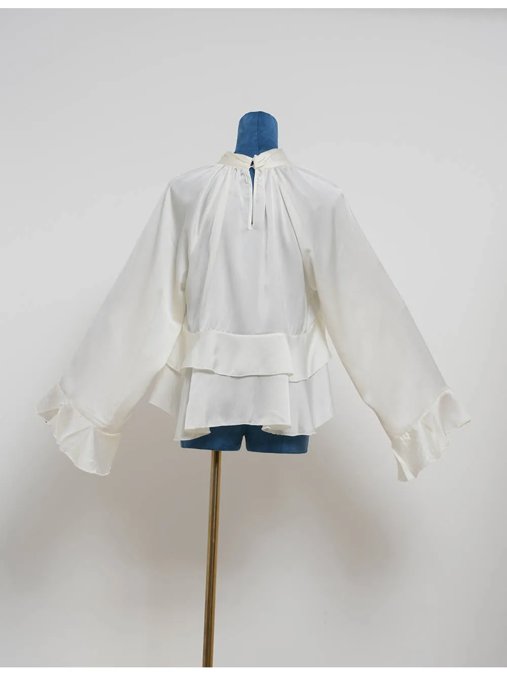 Chic Ruffle Stand Neck Long Sleeves Blouse