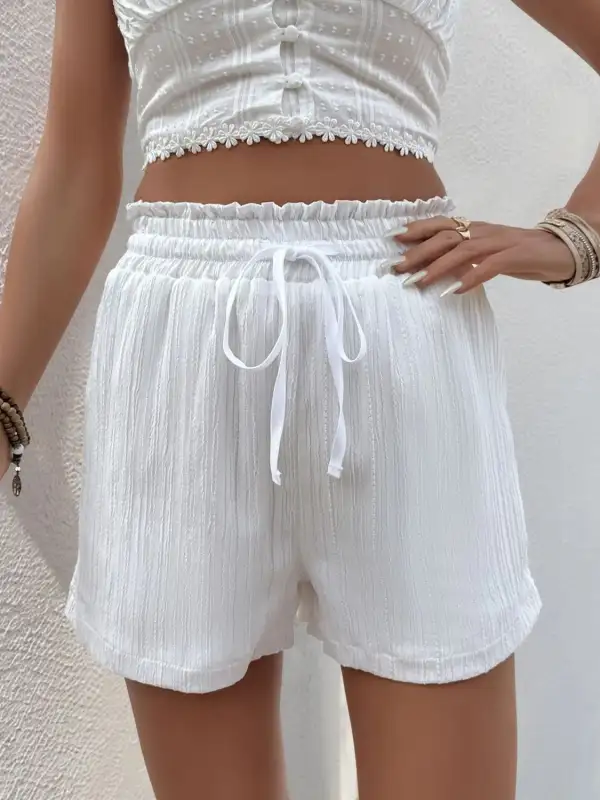Frill Drawstring Shorts With Pockets