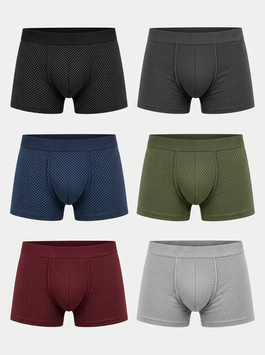 Men's Multi-Color Polka Dot Knit Boxer Briefs 6-Pack